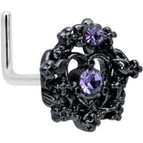 20G 7.5mm Purple Gem Regal Black Crown Heart L Shape Nose Ring
