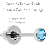 3mm Blue Crystal Implant Grade Titanium Stud Earrings