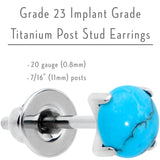 3.5mm Blue Turquoise Stone Implant Grade Titanium Stud Earrings
