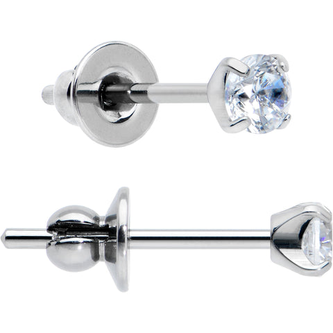 3mm Clear CZ Gem Implant Grade Titanium Stud Earrings