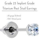 3mm Clear CZ Gem Implant Grade Titanium Stud Earrings