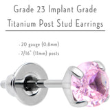 4mm Pink CZ Gem Implant Grade Titanium Stud Earrings
