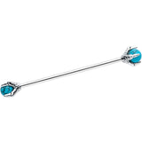 14G Blue Turquoise Stone Claw Hands Industrial Barbell 38mm