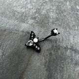 Clear Gem Black Vampire Bat Halloween Double Mount Belly Ring