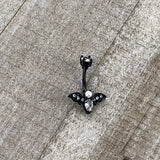 Clear Gem Black Vampire Bat Halloween Double Mount Belly Ring
