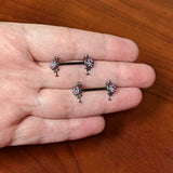 14G 9/16 Pink Gem Black Fashion Flamingo Barbell Nipple Ring Set