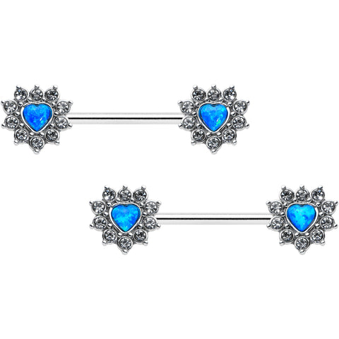 14G 9/16 Blue Synthetic Opal Sun Heart Nipple Ring Set