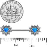 14G 9/16 Blue Synthetic Opal Sun Heart Nipple Ring Set