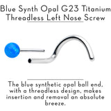 20G 1/4 Blue Synth Opal G23 Titanium Threadless Left Nose Screw