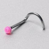 20G 1/4 Pink Synth Opal G23 Titanium Threadless Left Nose Screw