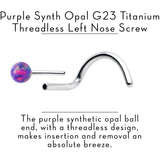 20G 1/4 Purple Synth Opal G23 Titanium Threadless Left Nose Screw