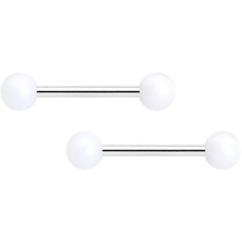 14G 9/16 Matte White Aurora Barbell Nipple Ring Set