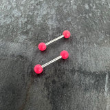 14G 9/16 Matte Pink Aurora Barbell Nipple Ring Set