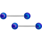 14G 9/16 Matte Blue Aurora Barbell Nipple Ring Set