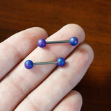 14G 9/16 Matte Blue Aurora Barbell Nipple Ring Set