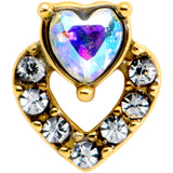 Clear CZ Gem Gold Tone Double Valentine Heart Barbell Tongue Ring