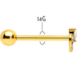 Clear CZ Gem Gold Tone Double Valentine Heart Barbell Tongue Ring