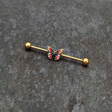 14G Gold Tone Red Blue Pink Butterfly Industrial Barbell 38mm