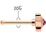 20G 1/4 Red Gem Rose Gold Tone Octogram Star Nose Bone