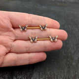 14G 5/8 Gold Tone Pink Blue Red Butterfly Barbell Nipple Ring Set