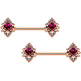 14G 9/16 Red Gem Rosy Tone Octogram Star Barbell Nipple Ring Set