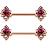14G 9/16 Red Gem Rosy Tone Octogram Star Barbell Nipple Ring Set