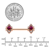 14G 9/16 Red Gem Rosy Tone Octogram Star Barbell Nipple Ring Set