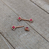 14G 9/16 Red Gem Rosy Tone Octogram Star Barbell Nipple Ring Set