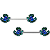 14G 9/16 Spring Flower Blue Green Barbell Nipple Ring Set