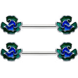 14G 9/16 Spring Flower Blue Green Barbell Nipple Ring Set