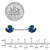 14G 9/16 Spring Flower Blue Green Barbell Nipple Ring Set