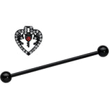 14G Clear Red Gem Black Key Heart Industrial Barbell 38mm