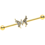 14G Clear Gem Gold Tone Swirl Butterfly Industrial Barbell 38mm