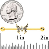 14G Clear Gem Gold Tone Swirl Butterfly Industrial Barbell 38mm