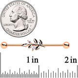 14G Clear CZ Gem Rose Gold Hue Simple Leaf Industrial Barbell 38mm