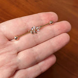14G Clear CZ Gem Rose Gold Hue Simple Leaf Industrial Barbell 38mm