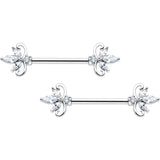 14G 9/16 Clear CZ Gem Double Heart Baroque Barbell Nipple Ring Set