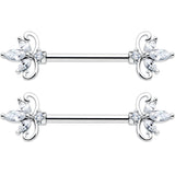 14G 9/16 Clear CZ Gem Double Heart Baroque Barbell Nipple Ring Set