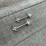 14G 9/16 Clear CZ Gem Double Heart Baroque Barbell Nipple Ring Set