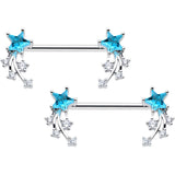 14G 9/16 Blue Clear CZ Gem Shooting Star Barbell Nipple Ring Set