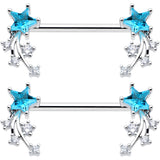 14G 9/16 Blue Clear CZ Gem Shooting Star Barbell Nipple Ring Set