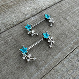 14G 9/16 Blue Clear CZ Gem Shooting Star Barbell Nipple Ring Set