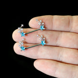 14G 9/16 Blue Clear CZ Gem Shooting Star Barbell Nipple Ring Set