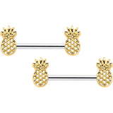 14G 9/16 Lacy Golden Pineapples Barbell Nipple Ring Set