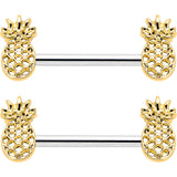 14G 9/16 Lacy Golden Pineapples Barbell Nipple Ring Set