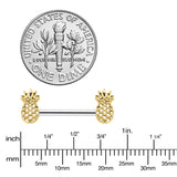 14G 9/16 Lacy Golden Pineapples Barbell Nipple Ring Set