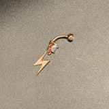 Aurora CZ Gem Rose Gold Tone Lightning Strike Dangle Belly Ring