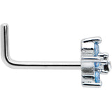 20G 1/4 Blue Clear CZ Gem Flower Beauty L Shape Nose Ring