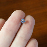20G 1/4 Blue Clear CZ Gem Flower Beauty L Shape Nose Ring