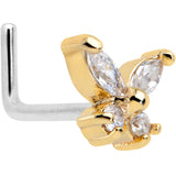 20G 1/4 Clear CZ Gem Butterfly Golden Beauty L Shape Nose Ring